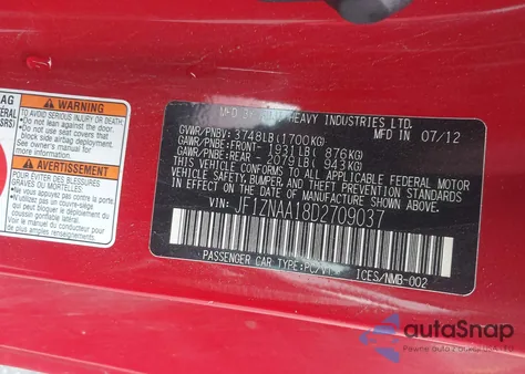 2013 Scion Fr-S z USA, uszkodzony, nr VIN JF1ZNAA18D2709037